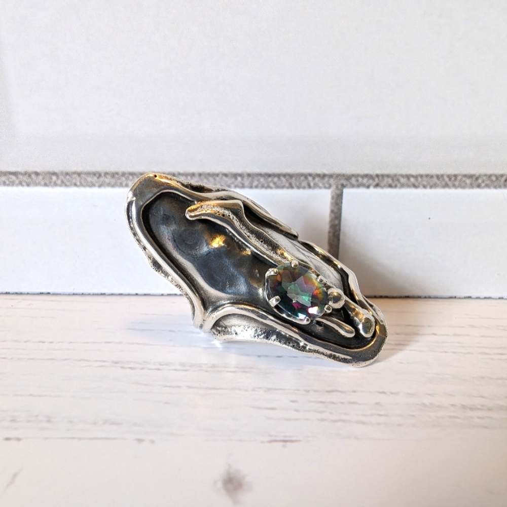 Artisan Sterling Silver Handcrafted Mystic Topaz womens ring - Picture 5 of 10